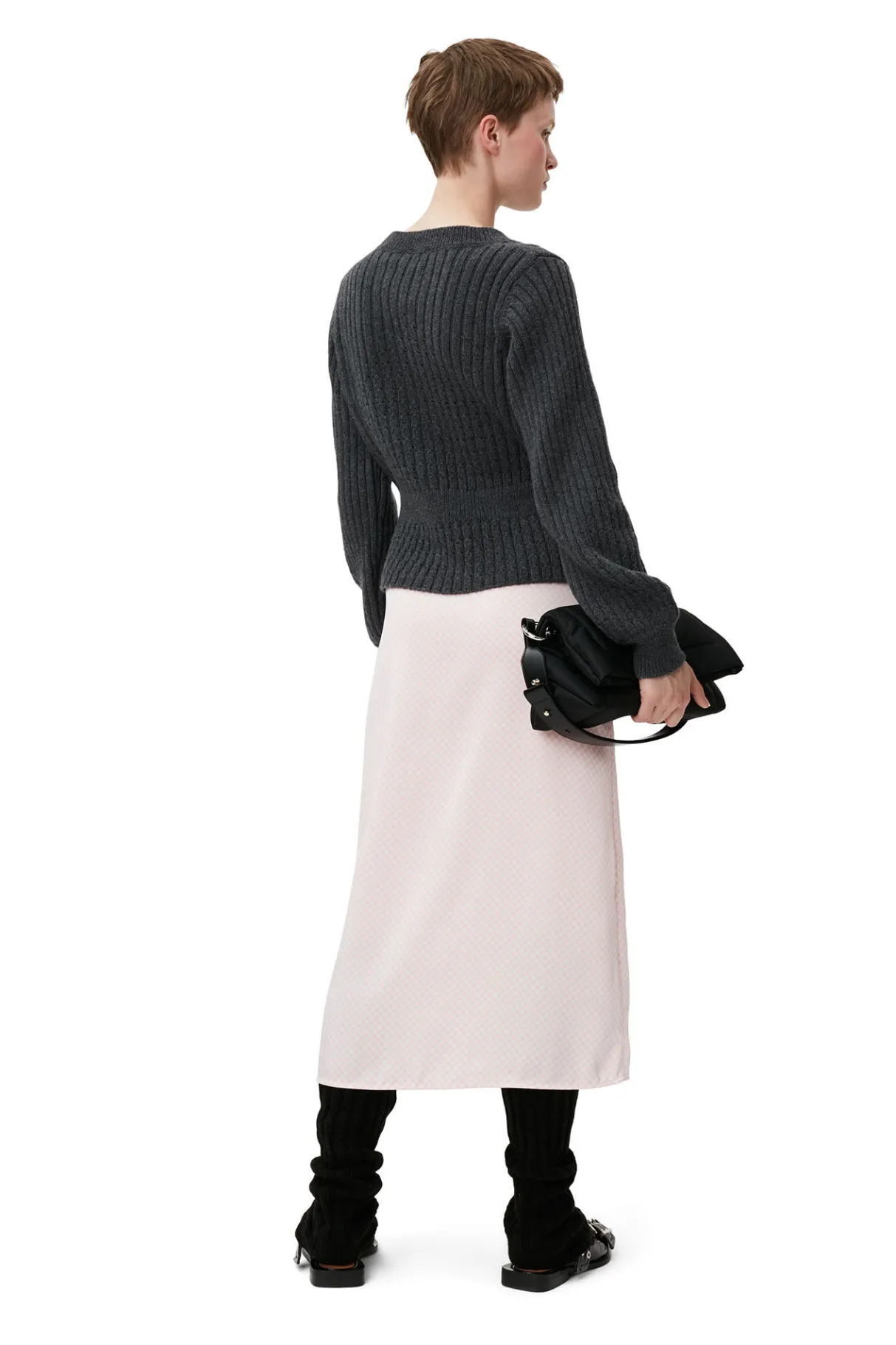 Online GANNI Lilac Satin Midi Skirt Light Lilac