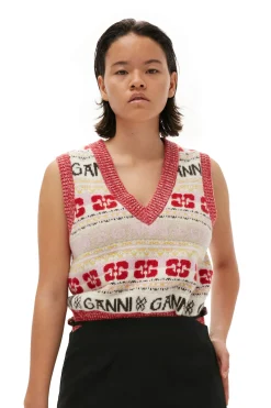 Online GANNI Logo Wool Mix Vest Multicolour