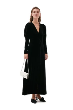 Clearance GANNI Long Velvet Dress Black