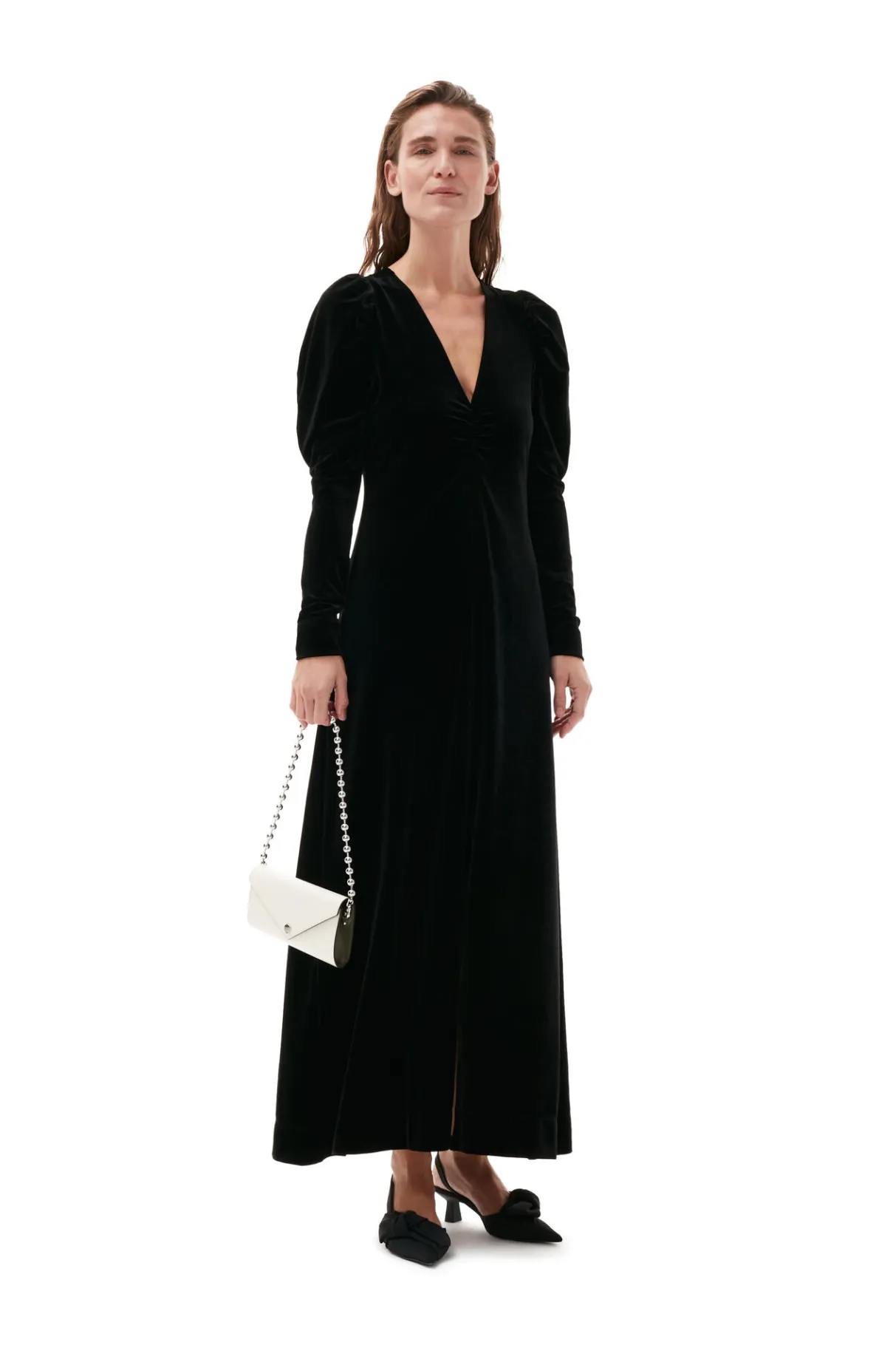 Clearance GANNI Long Velvet Dress Black
