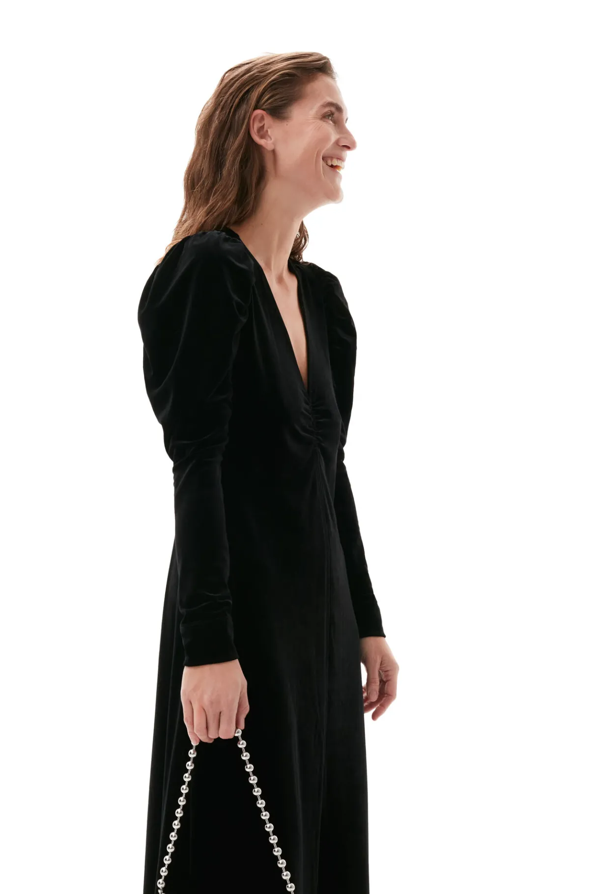 Clearance GANNI Long Velvet Dress Black