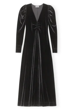 Clearance GANNI Long Velvet Dress Black