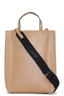 Online GANNI Medium Banner Tote Strap Bag Tan