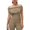Outlet GANNI Melange Knit Off Shoulder Top Brandy Brown