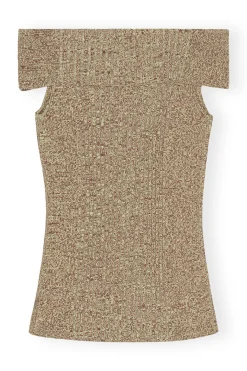 Outlet GANNI Melange Knit Off Shoulder Top Brandy Brown