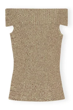 Outlet GANNI Melange Knit Off Shoulder Top Brandy Brown