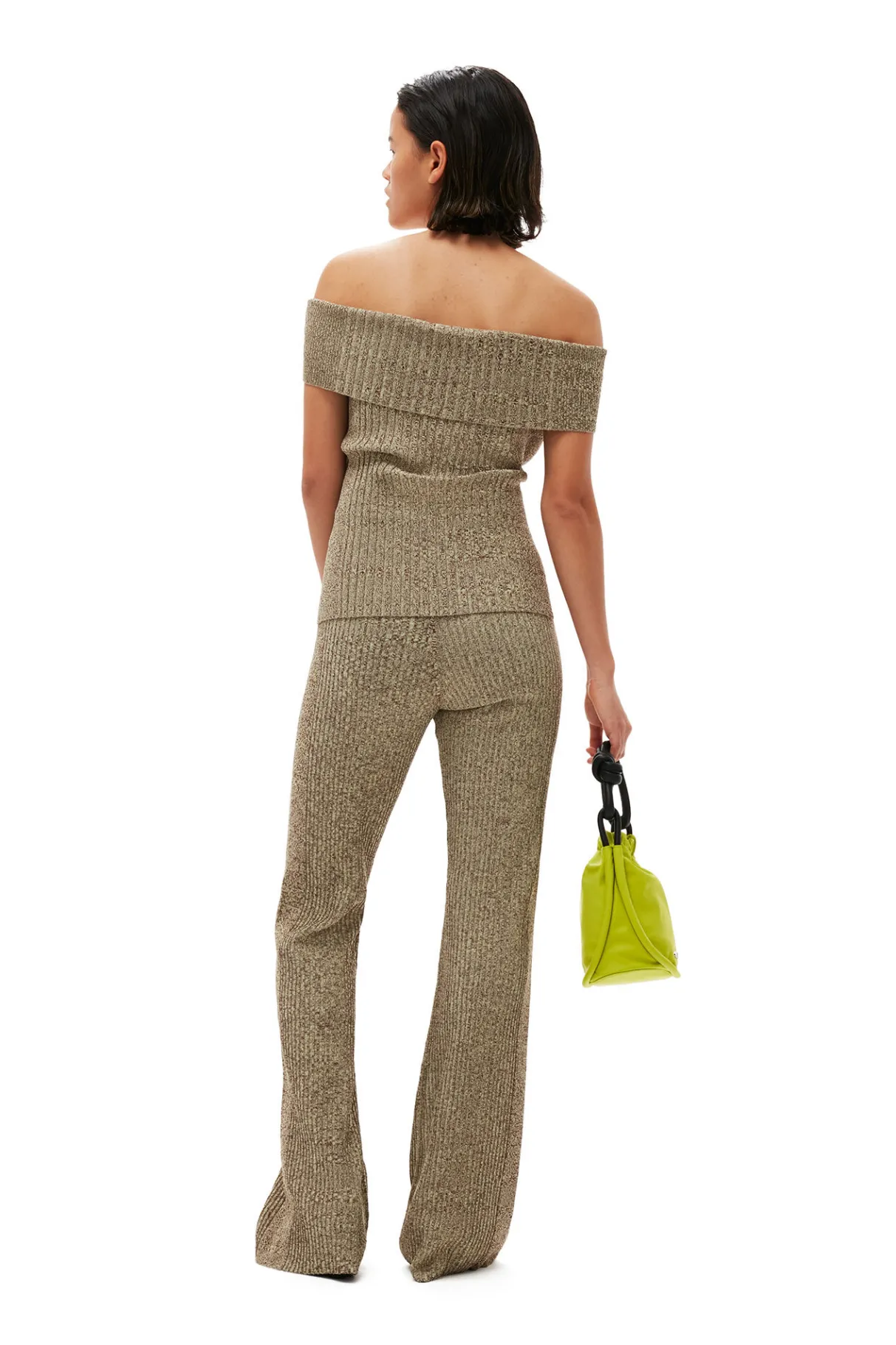 Fashion GANNI Melange Knit Pants Brandy Brown