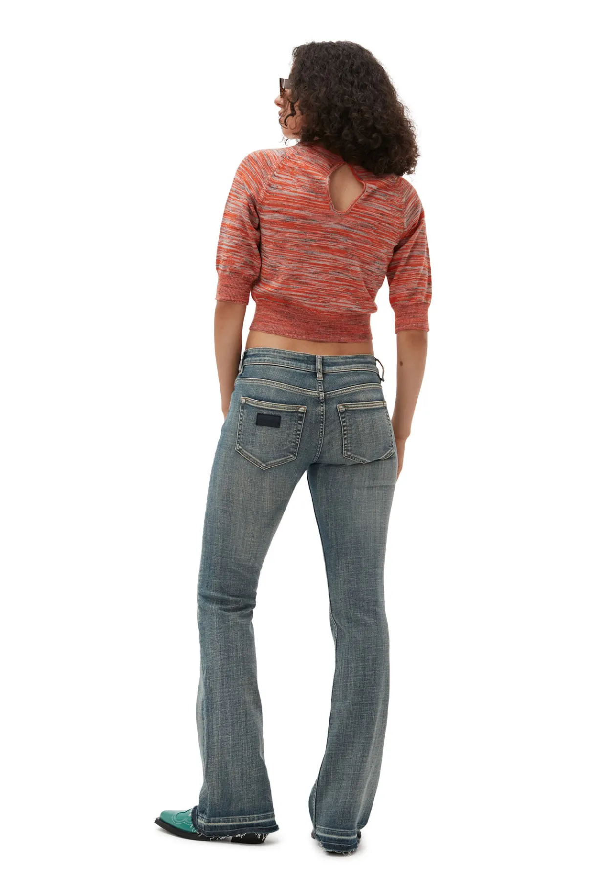 New GANNI Merino Mouline Cropped Top Vibrant Orange