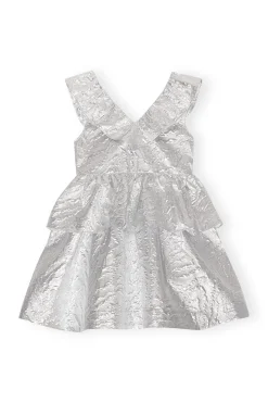 Fashion GANNI Metallic Jacquard Layer Dress Silver