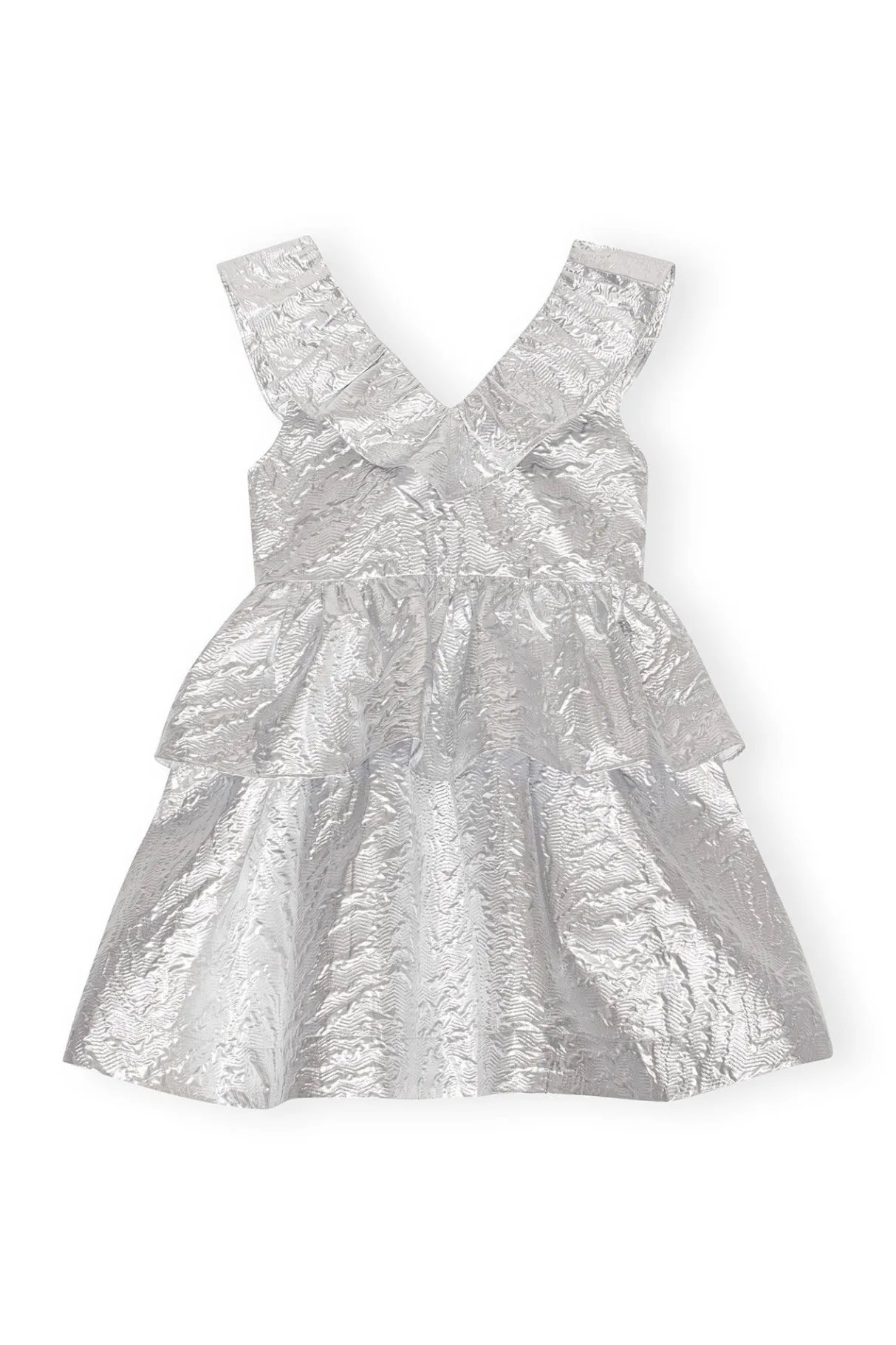 Fashion GANNI Metallic Jacquard Layer Dress Silver