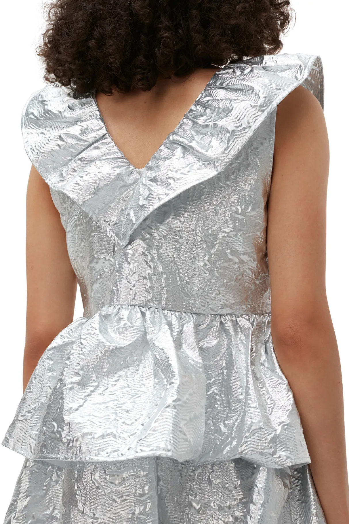 Fashion GANNI Metallic Jacquard Layer Dress Silver