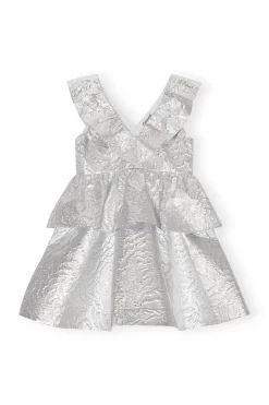 Fashion GANNI Metallic Jacquard Layer Dress Silver