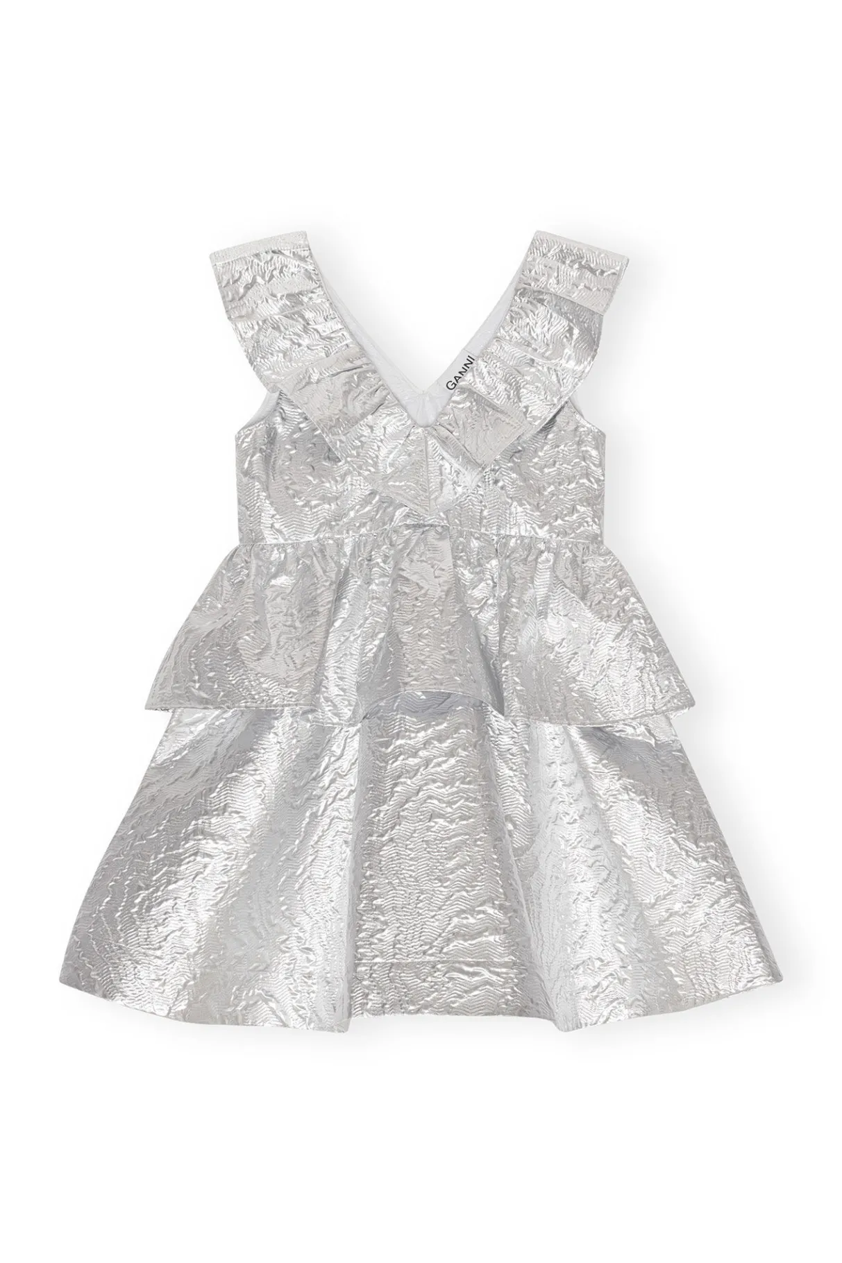 Fashion GANNI Metallic Jacquard Layer Dress Silver