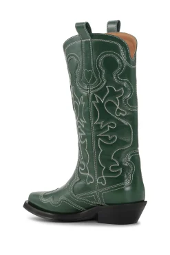 Fashion GANNI Mid Shaft Embroidered Western Boots Kelly Green