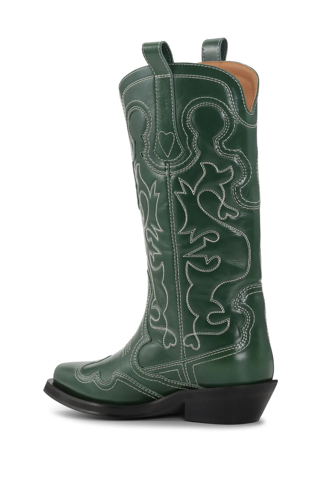 Fashion GANNI Mid Shaft Embroidered Western Boots Kelly Green