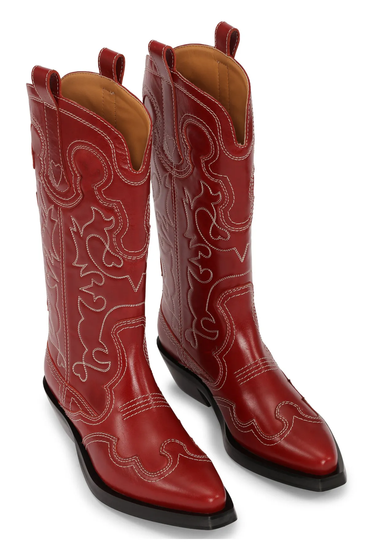 Sale GANNI Mid Shaft Embroidered Western Boots Barbados Cherry