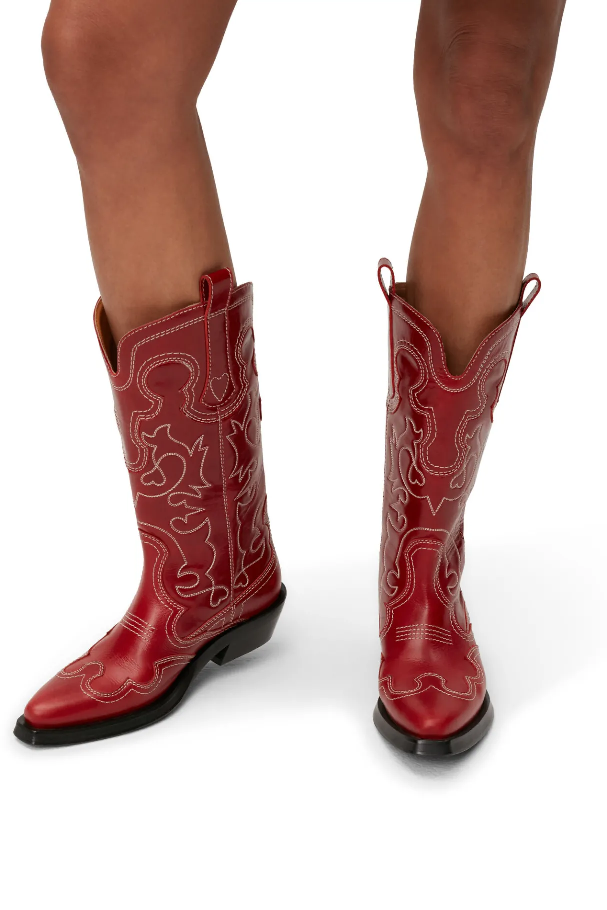 Sale GANNI Mid Shaft Embroidered Western Boots Barbados Cherry