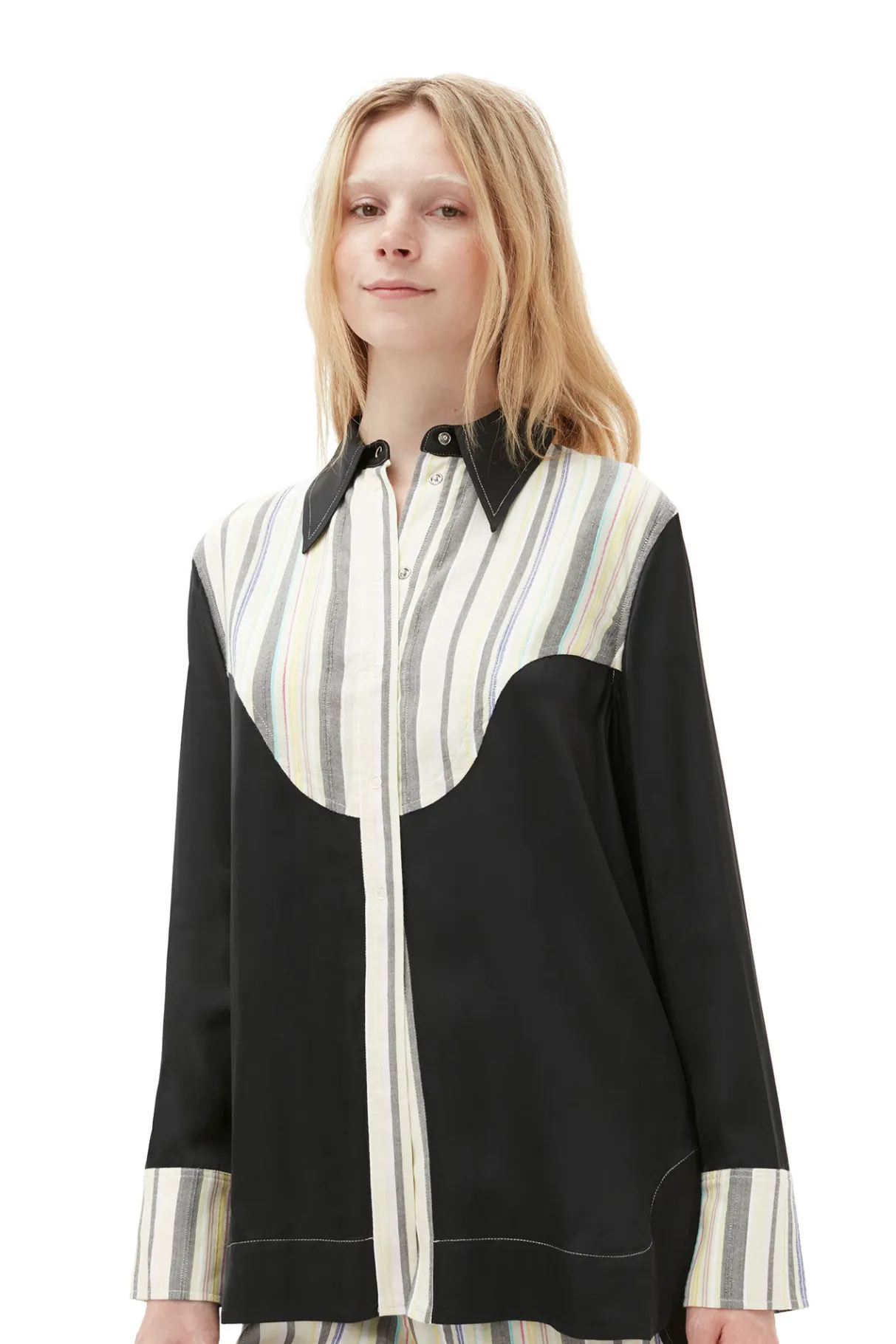 Store GANNI Mix Slub Stripe Shirt Lily Green