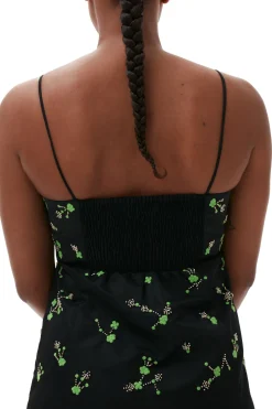 New GANNI Nylon Mini Dress Black