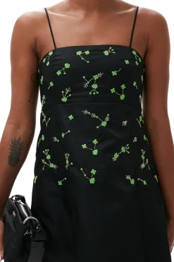 New GANNI Nylon Mini Dress Black