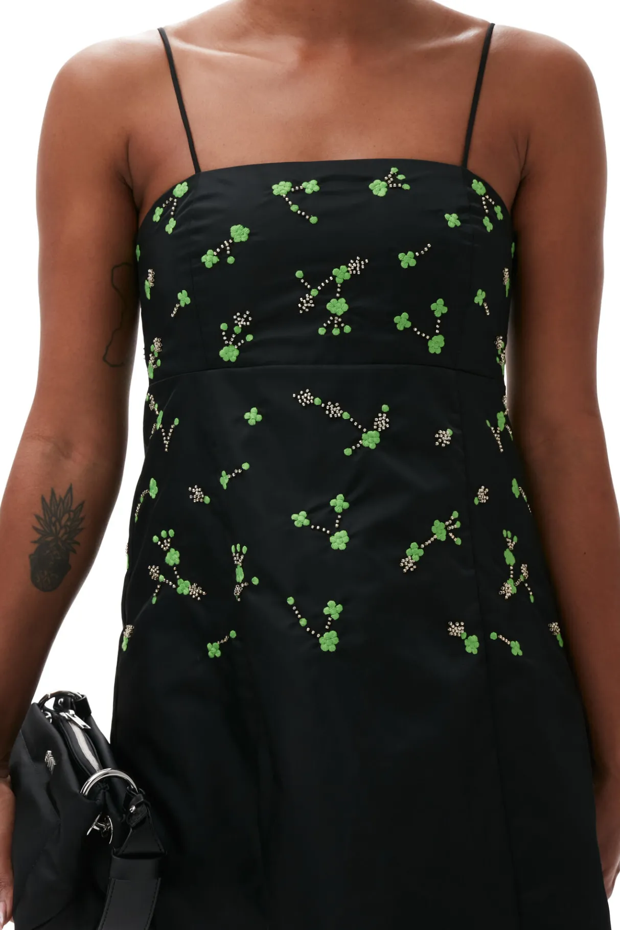 New GANNI Nylon Mini Dress Black