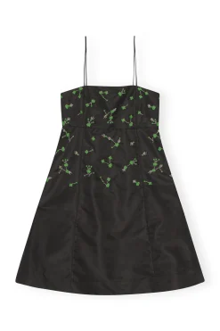 New GANNI Nylon Mini Dress Black