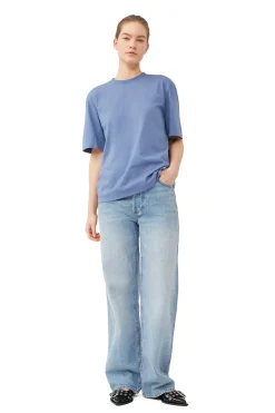 Best Sale GANNI O-Neck T-Shirt Gray Blue