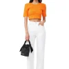 Discount GANNI Orange Cotton Poplin Cropped Smock Top Vibrant Orange