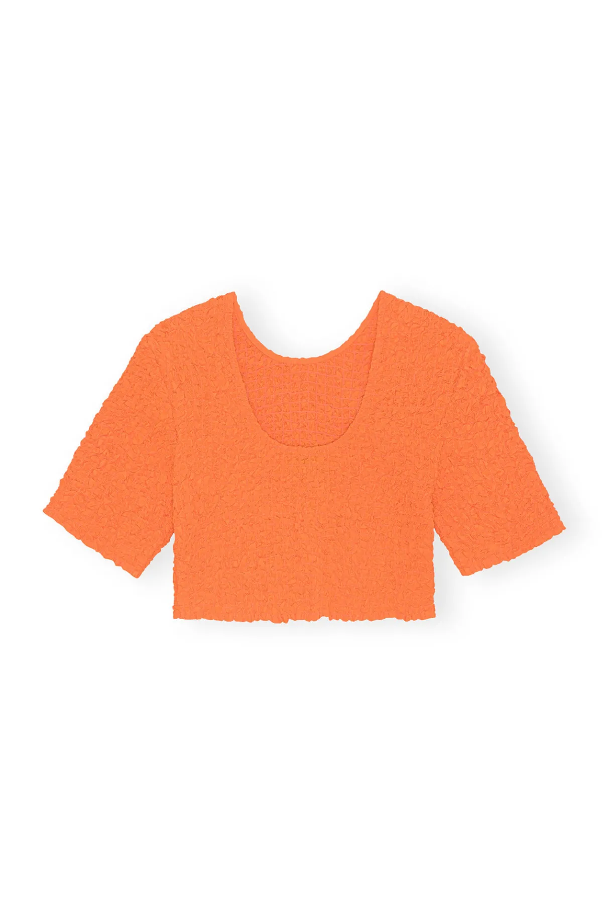 Discount GANNI Orange Cotton Poplin Cropped Smock Top Vibrant Orange