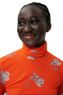 Discount GANNI Orange Printed Mesh Long Sleeve Roll Neck Orangeade