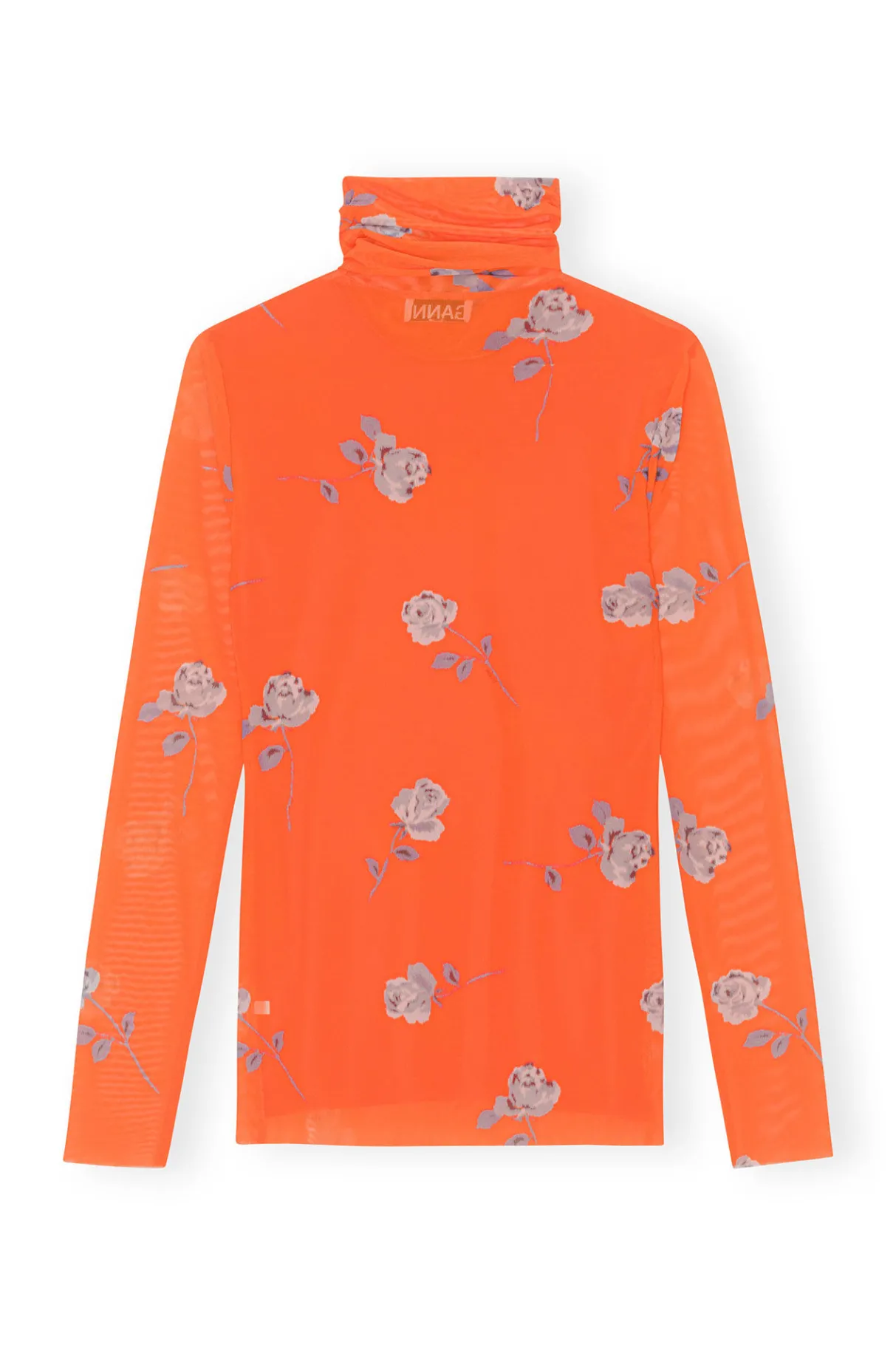 Discount GANNI Orange Printed Mesh Long Sleeve Roll Neck Orangeade