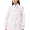 Best Sale GANNI Oversized Flower Print Denim Jacket Pink Tulle