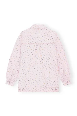 Best Sale GANNI Oversized Flower Print Denim Jacket Pink Tulle