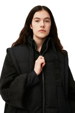 Fashion GANNI Oversized Shiny Puff Vest Black