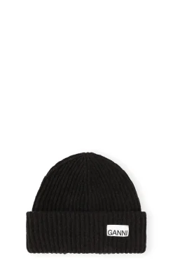 Cheap GANNI Oversized Wool Beanie Black Melange