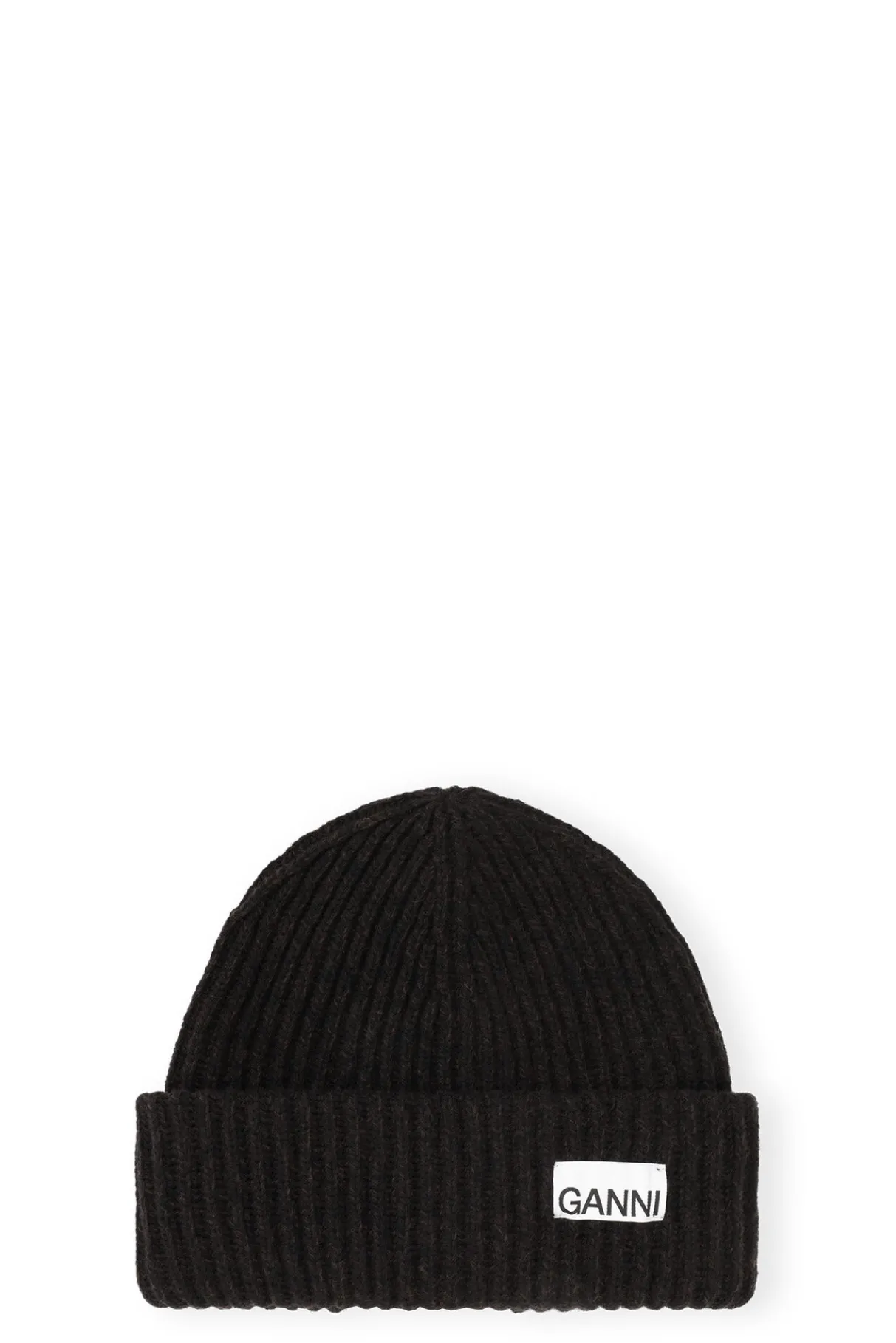 Cheap GANNI Oversized Wool Beanie Black Melange