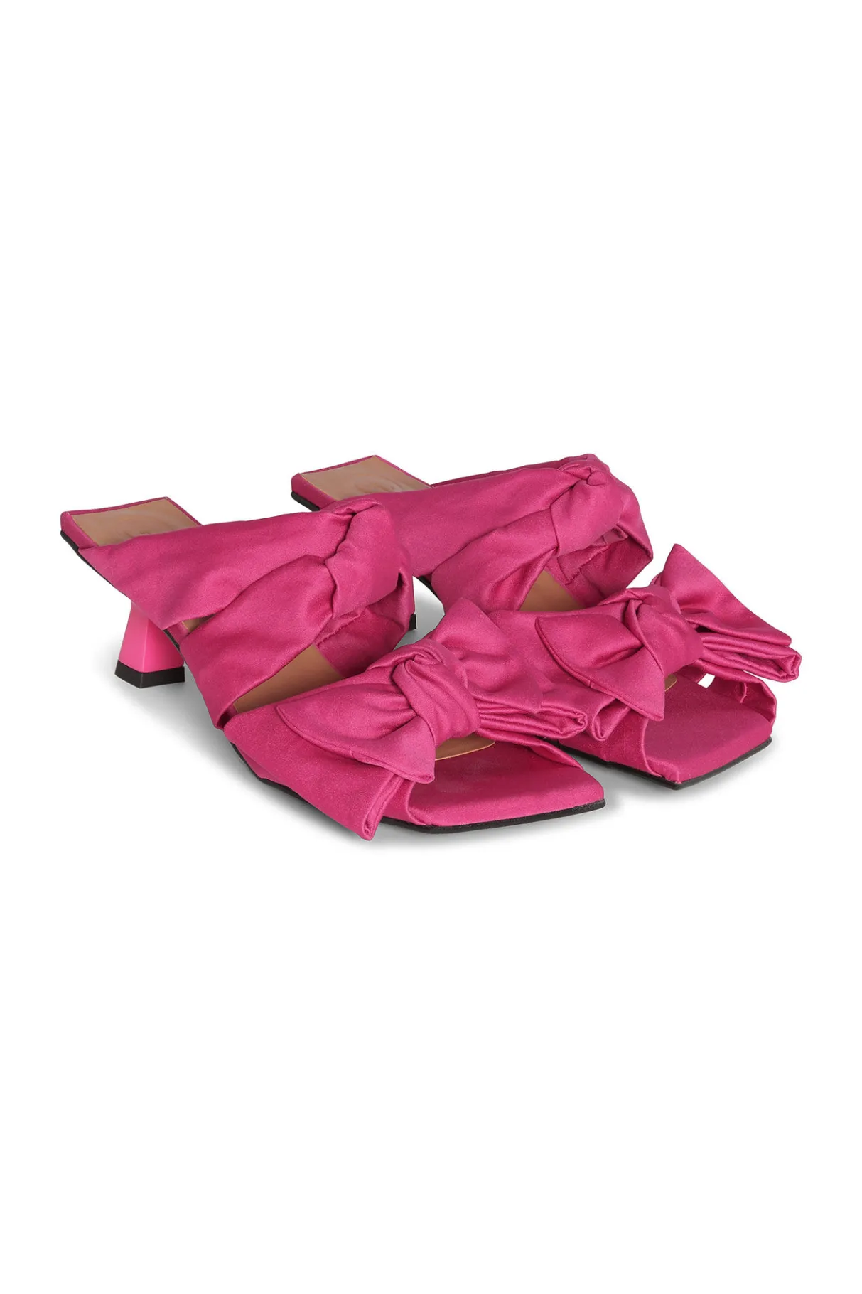 Cheap GANNI Pink Soft Kitten Heel Bow Mules Love Potion