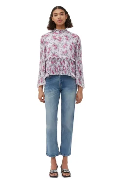 Cheap GANNI Pleated Georgette Blouse Mauve Chalk