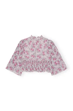 Cheap GANNI Pleated Georgette Blouse Mauve Chalk