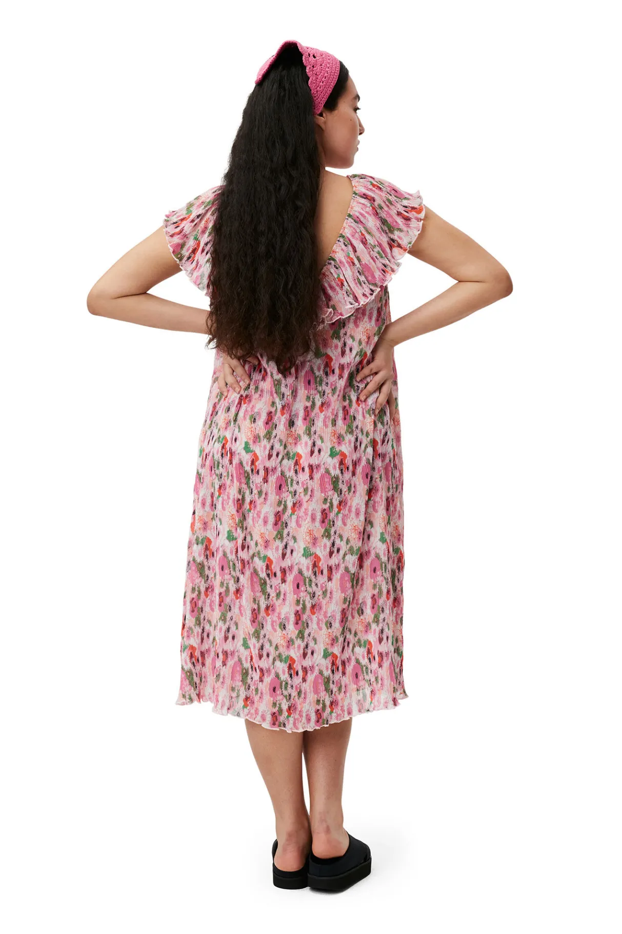 Sale GANNI Pleated Georgette Midi Dress Sugar Plum
