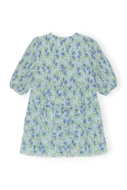 Clearance GANNI Pleated Georgette Mini Dress Ice Water
