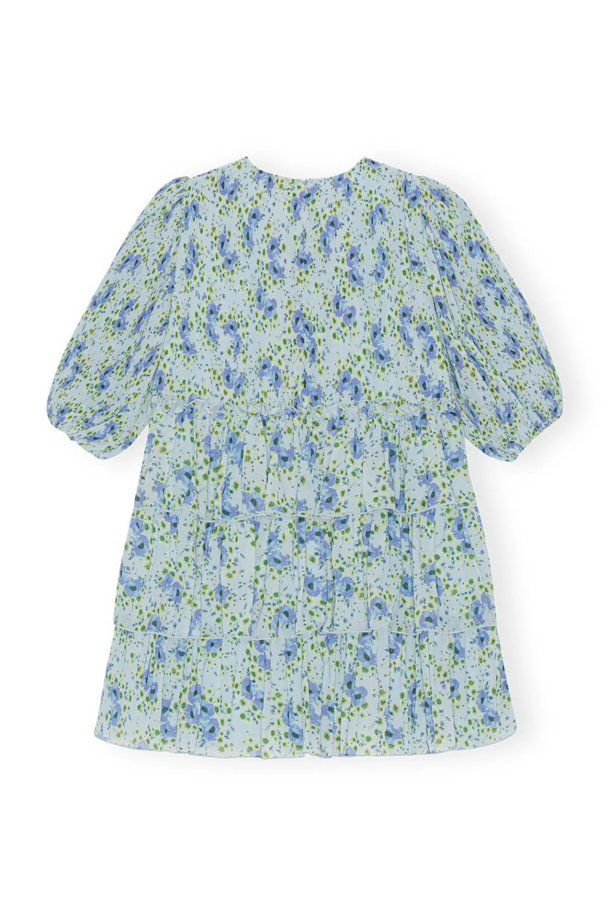 Clearance GANNI Pleated Georgette Mini Dress Ice Water