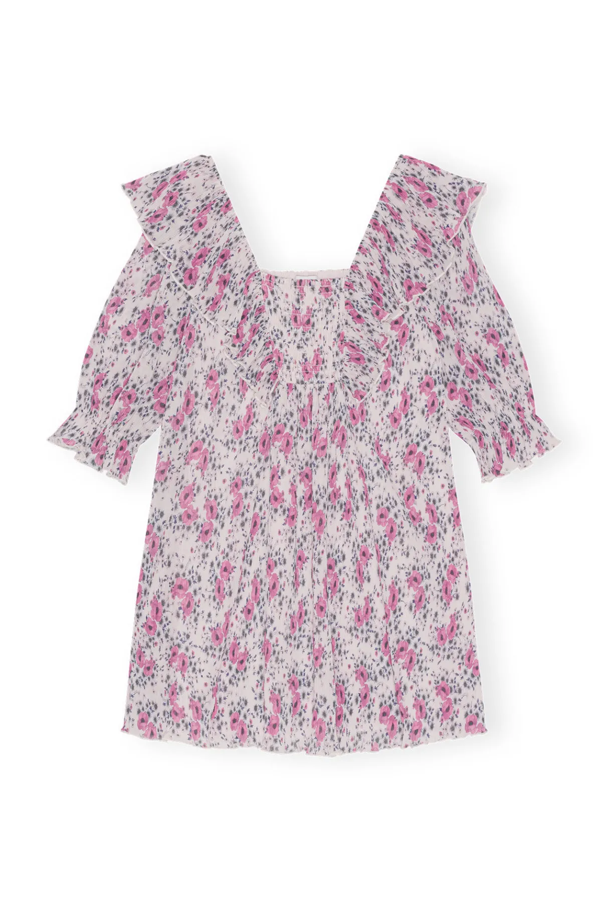 Best GANNI Pleated Georgette Ruffle Mini Dress Mauve Chalk