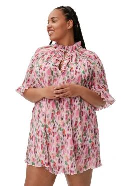 Store GANNI Pleated Georgette Ruffle Mini Dress Sugar Plum