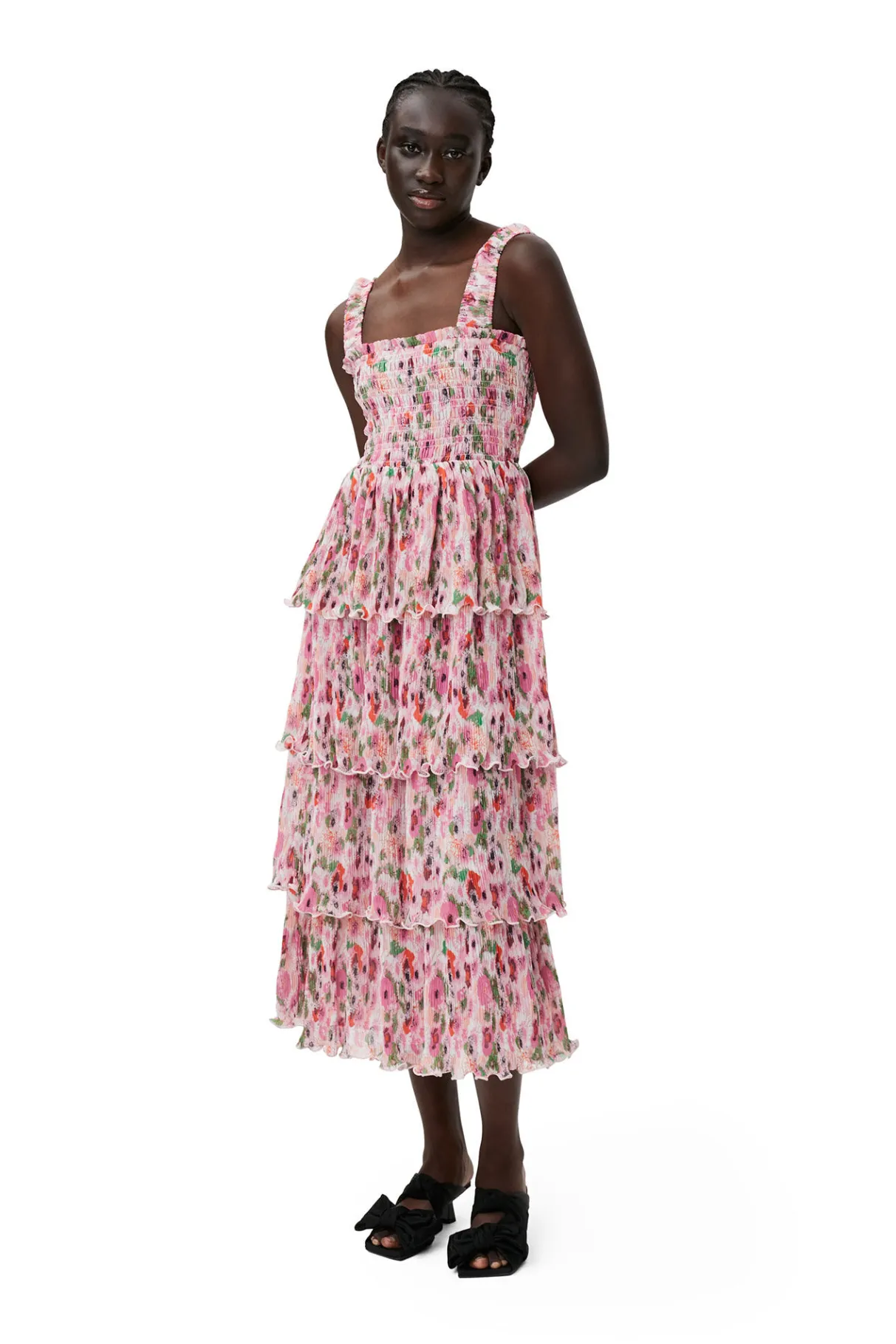 Store GANNI Pleated Georgette Smock Midi Dress Sugar Plum