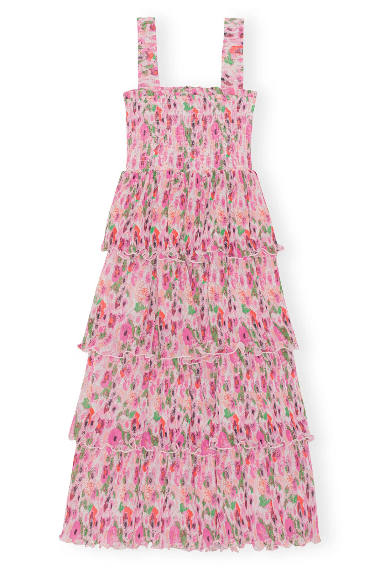 Store GANNI Pleated Georgette Smock Midi Dress Sugar Plum