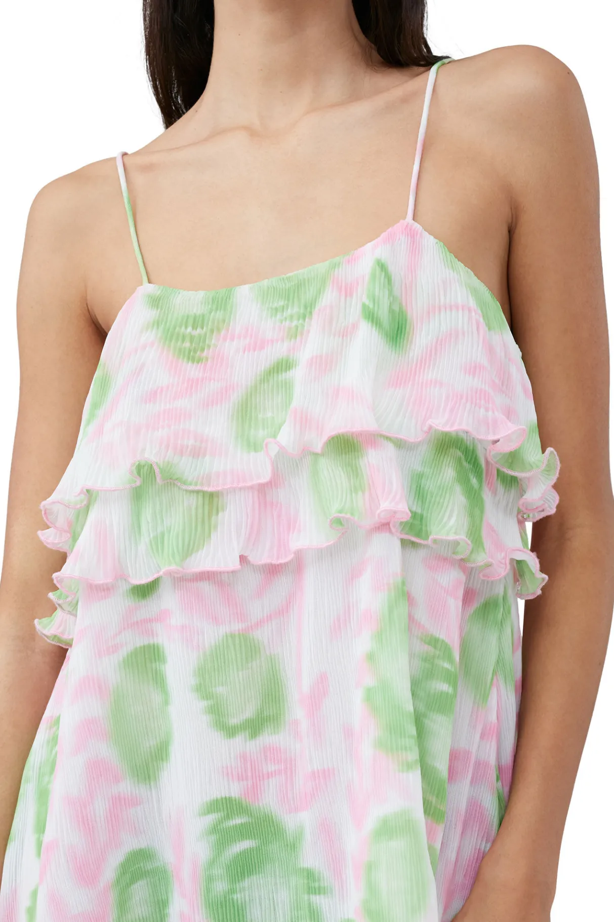 Flash Sale GANNI Pleated Georgette Strap Mini Dress Pink Tulle