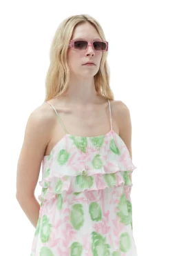 Flash Sale GANNI Pleated Georgette Strap Mini Dress Pink Tulle