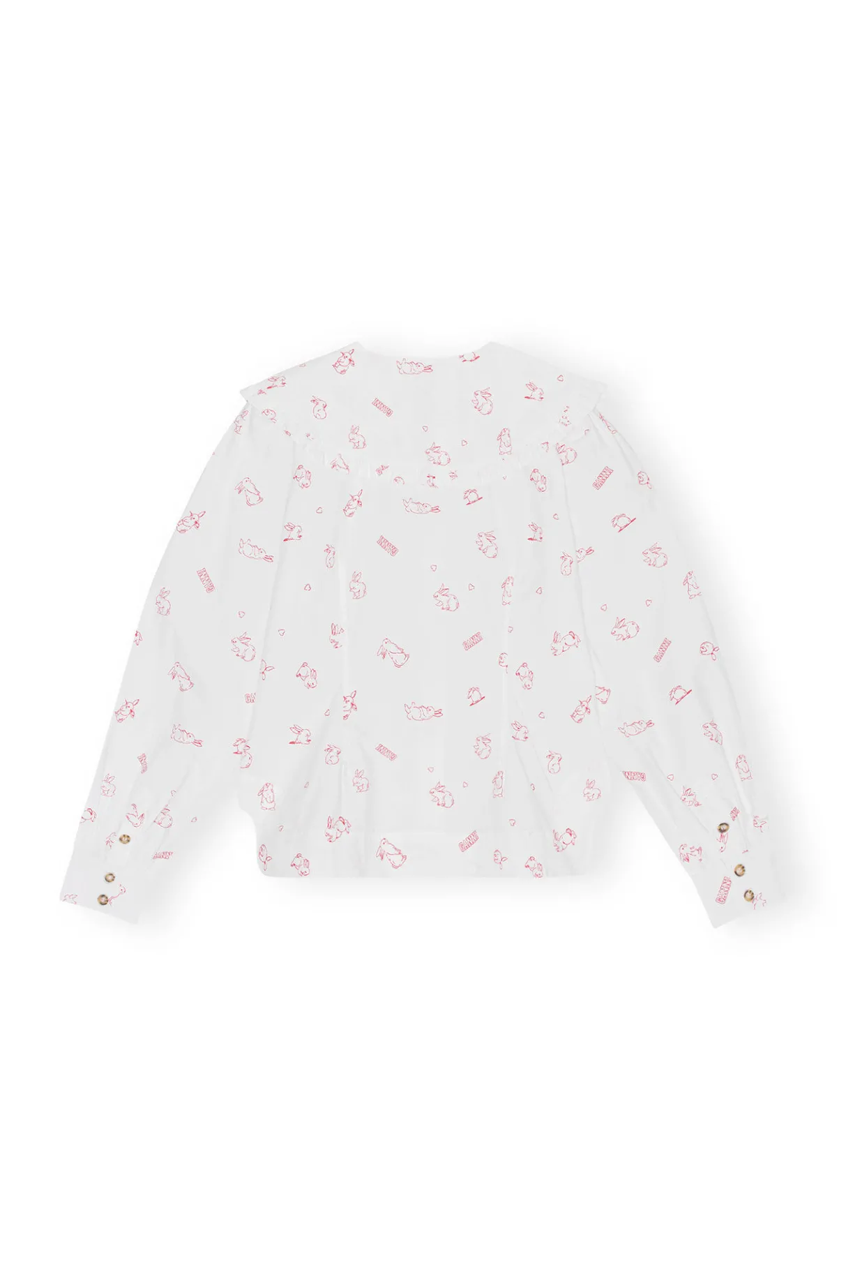 Outlet GANNI Printed Cotton Frill Collar Shirt Seedpearl