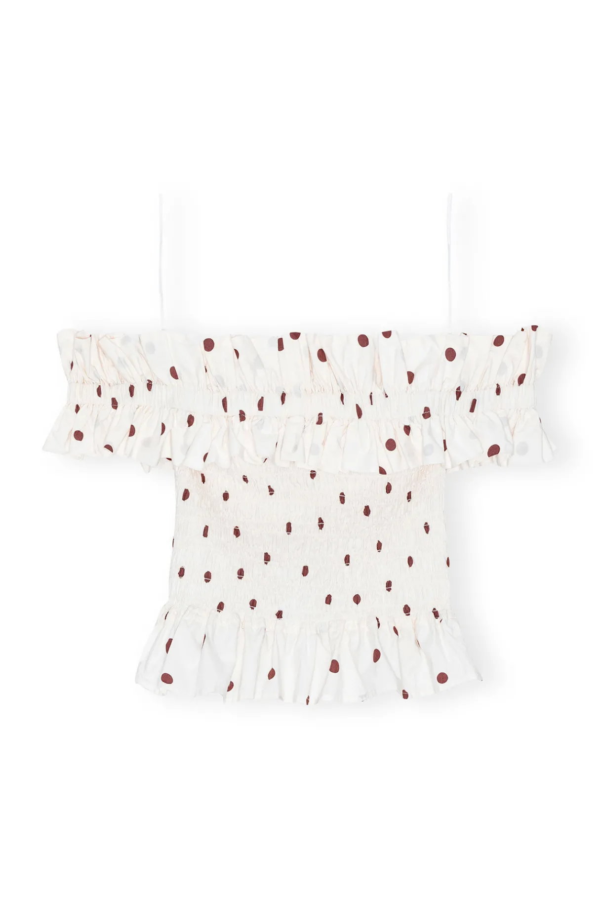 Best Sale GANNI Printed Cotton Off-Shoulder Smock Top Egret
